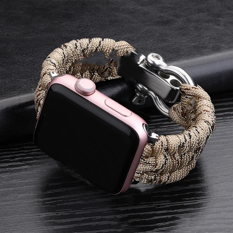 Nylon woven steel buckle strap for Apple Watch, black with connector, fits 38/40mm