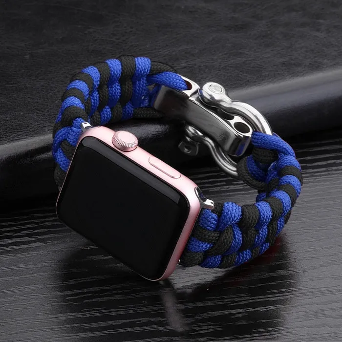 Nylon woven steel buckle strap for Apple Watch, black with connector, fits 38/40mm