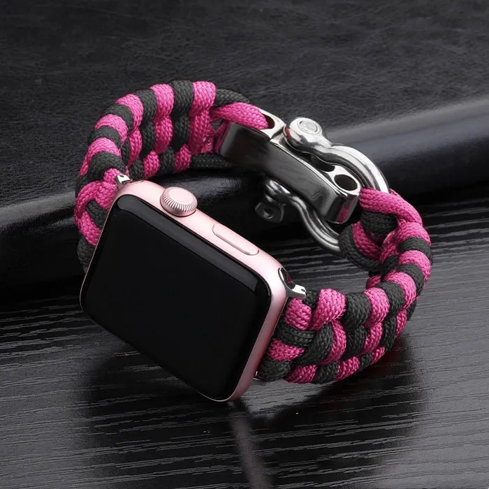 Nylon woven steel buckle strap for Apple Watch, black with connector, fits 38/40mm
