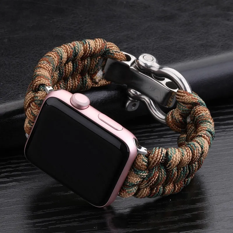 Nylon woven steel buckle strap for Apple Watch, black with connector, fits 38/40mm