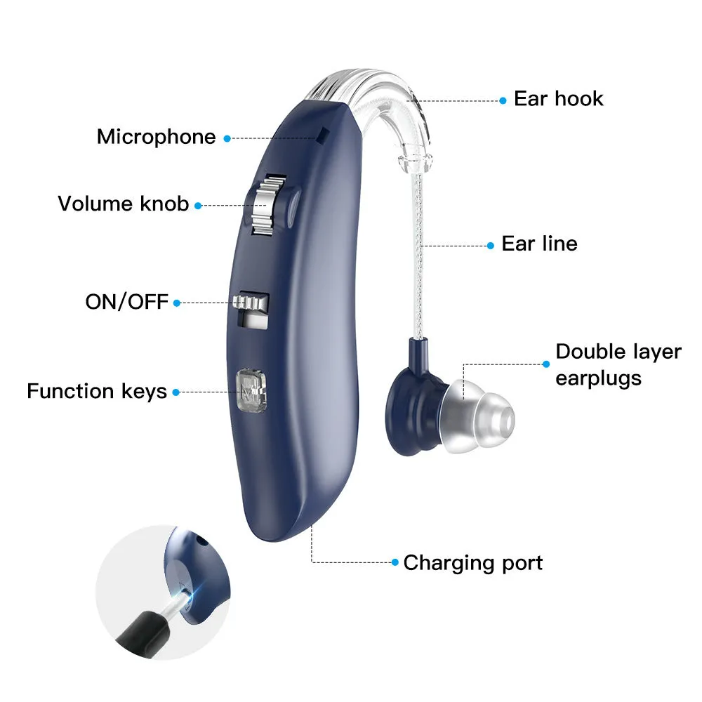 Digital hearing aid Type-C rechargeable in skin colour with Bluetooth – single unit on charger