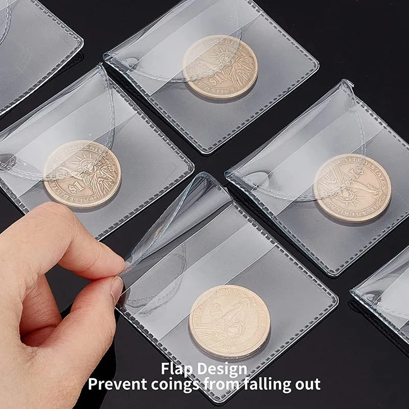 Transparent PVC soft coin pouch 5.2x5.5+3.8cm on white background