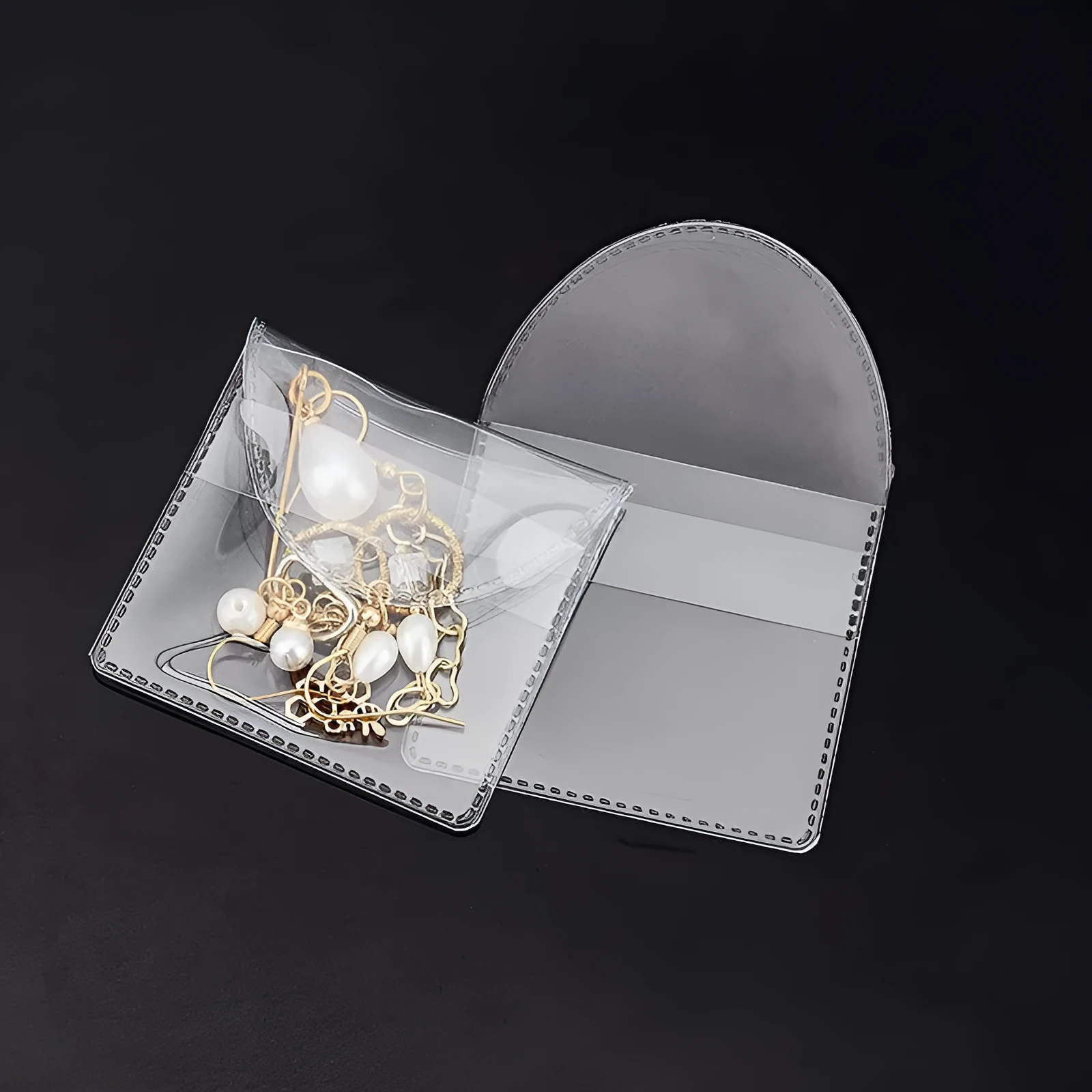 Transparent PVC soft coin pouch 5.2x5.5+3.8cm on white background