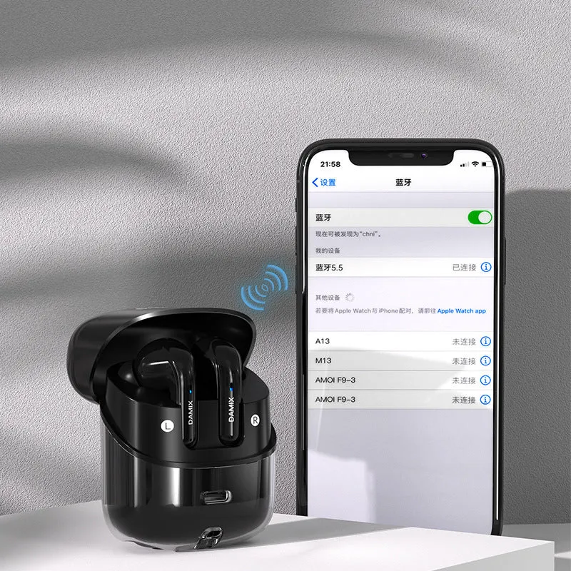 DX16 Couple Bluetooth Headset in black and white in-ear design with digital display screen
