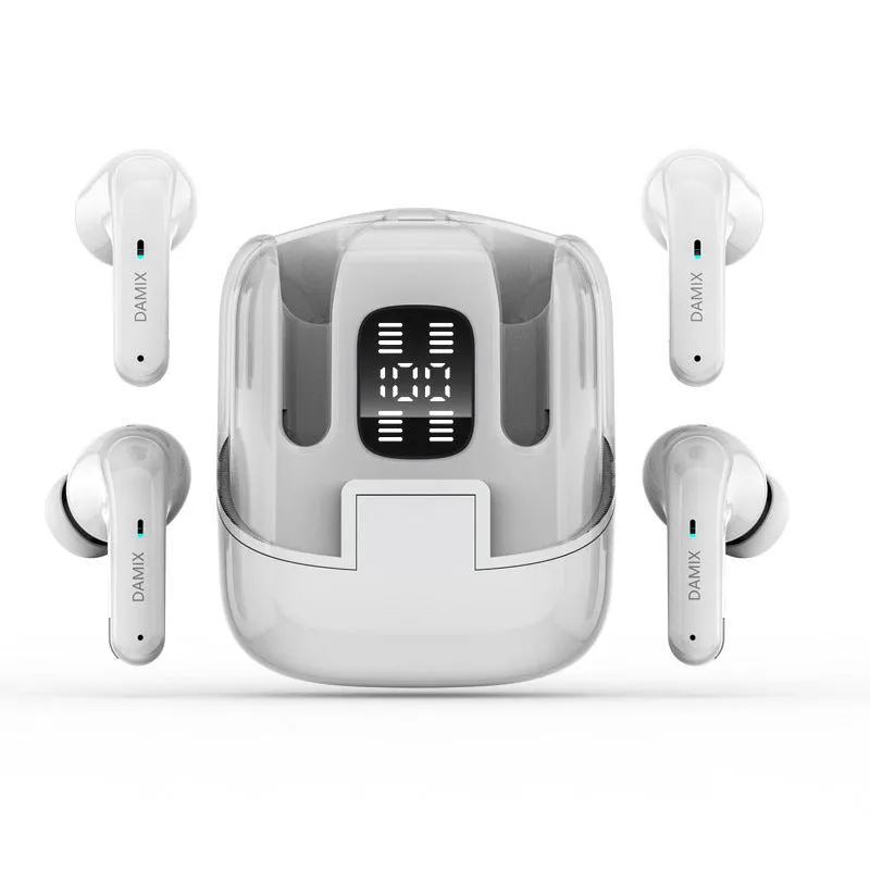 DX16 Couple Bluetooth Headset in black and white in-ear design with digital display screen