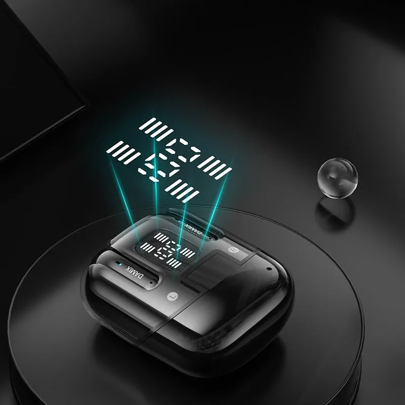 DX16 Couple Bluetooth Headset in black and white in-ear design with digital display screen