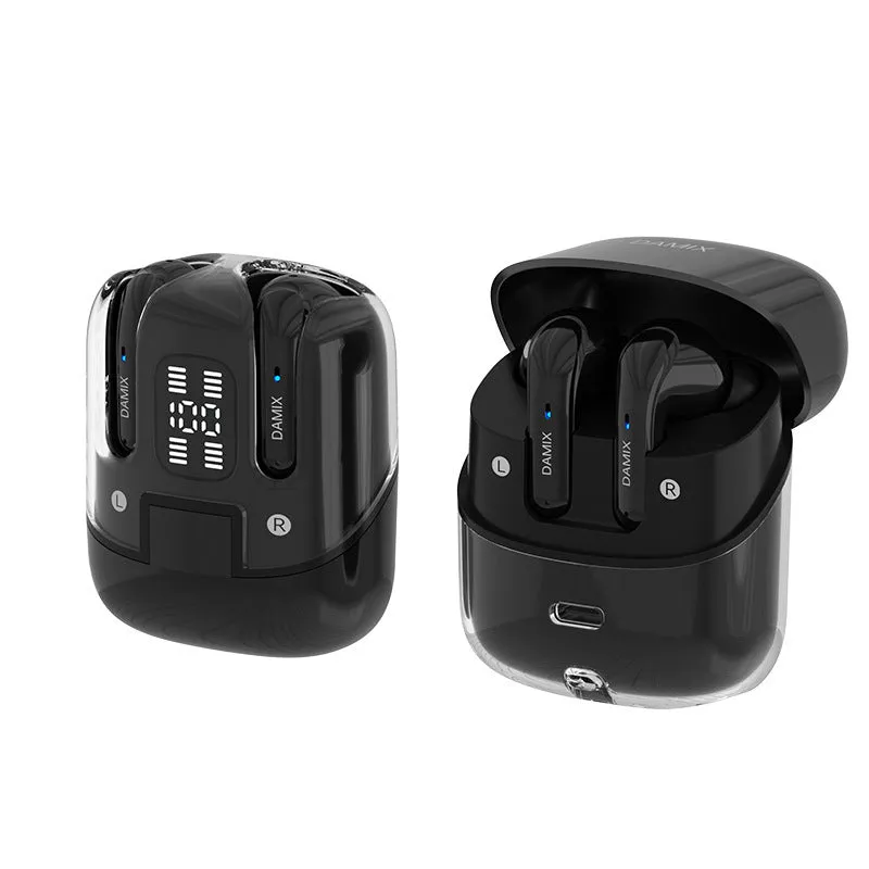 DX16 Couple Bluetooth Headset in black and white in-ear design with digital display screen
