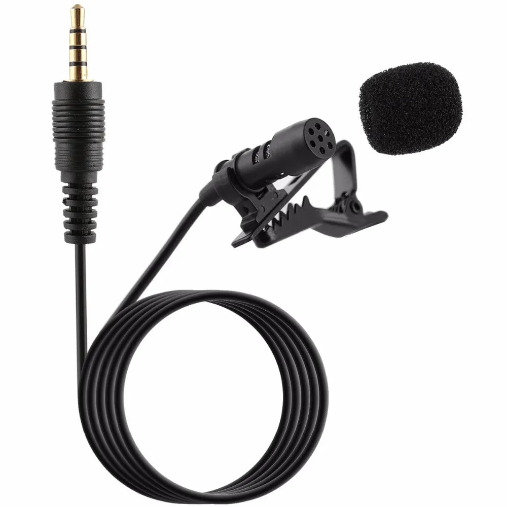 Portable neckline clip microphone set in black with 3.5mm jack and 12-hour battery