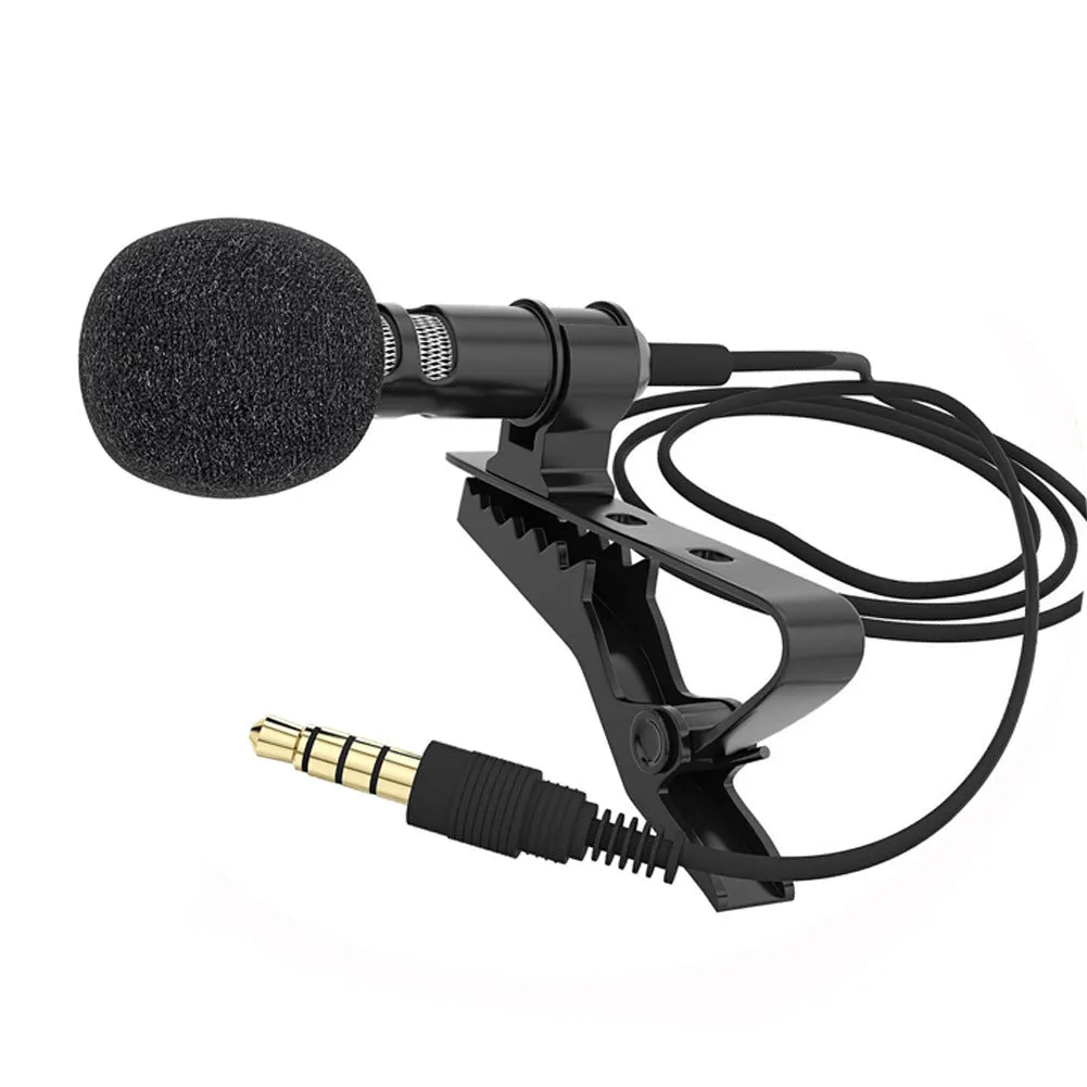 Portable neckline clip microphone set in black with 3.5mm jack and 12-hour battery