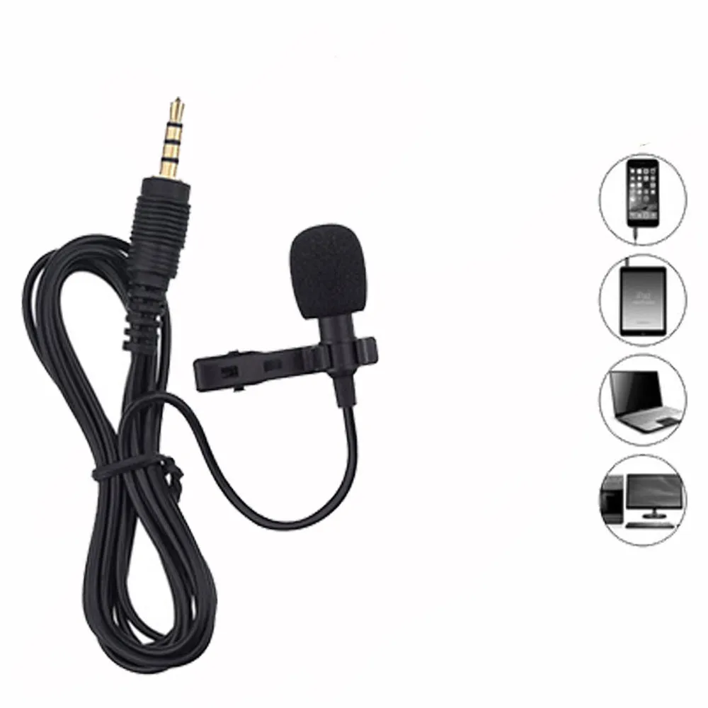 Portable neckline clip microphone set in black with 3.5mm jack and 12-hour battery