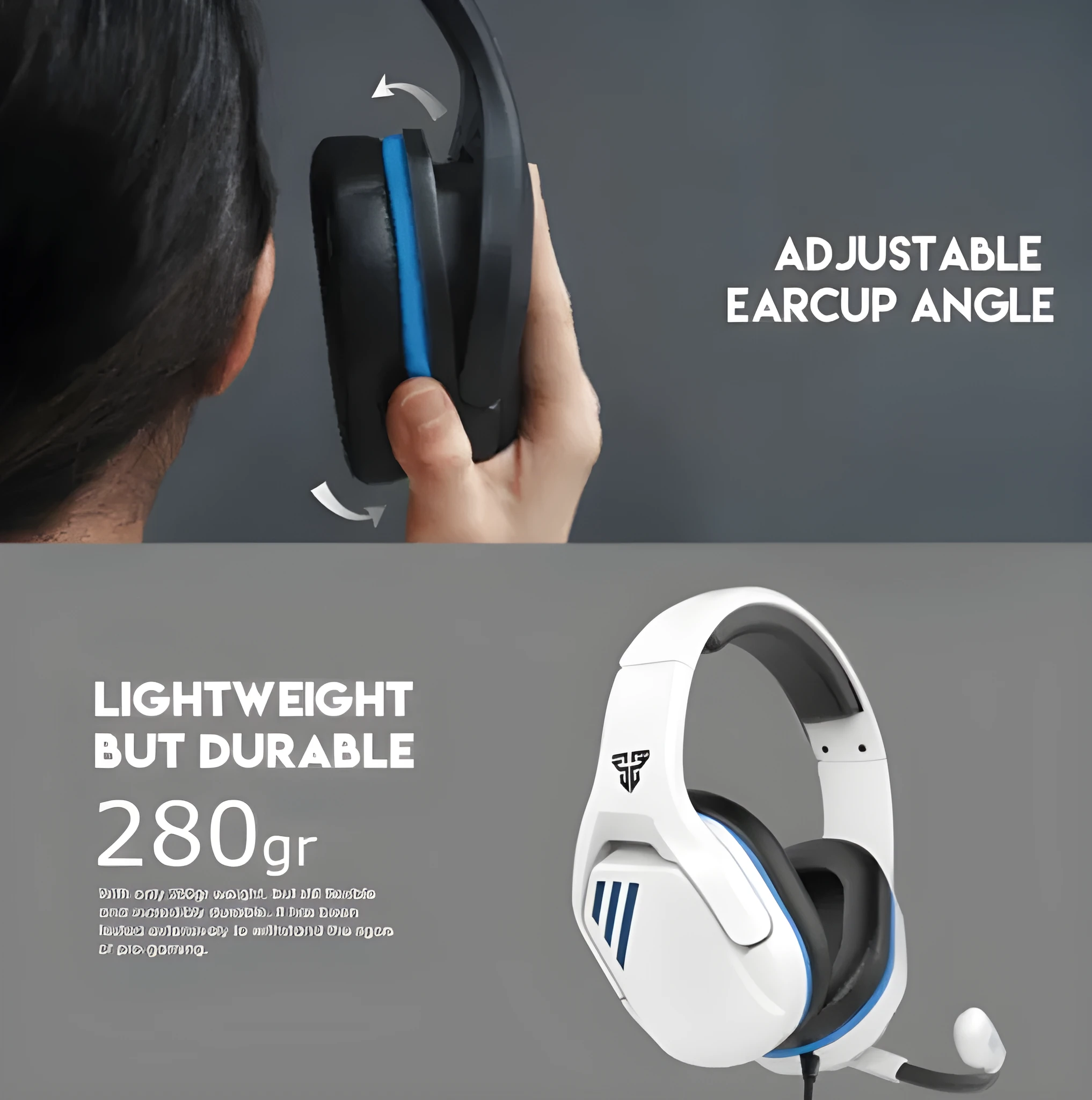 MH86 black and white esports gaming headset with microphone and USB cable