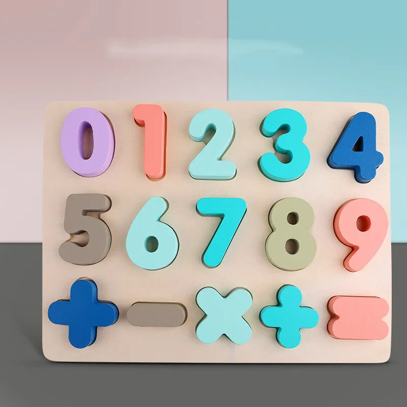 Children's wooden jigsaw puzzle macaron shape recognition board with grab pieces on a table