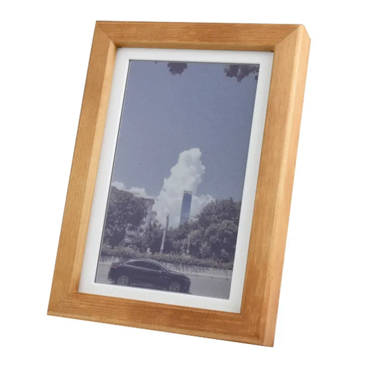 73-inch solid wood photo frame with rainbow colour band and e-ink screen displaying a still image