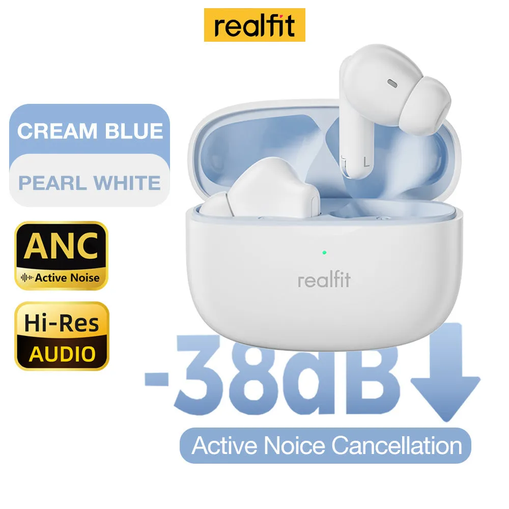 Active noise reduction true wireless Bluetooth earbuds in creamy-white with in-ear fit