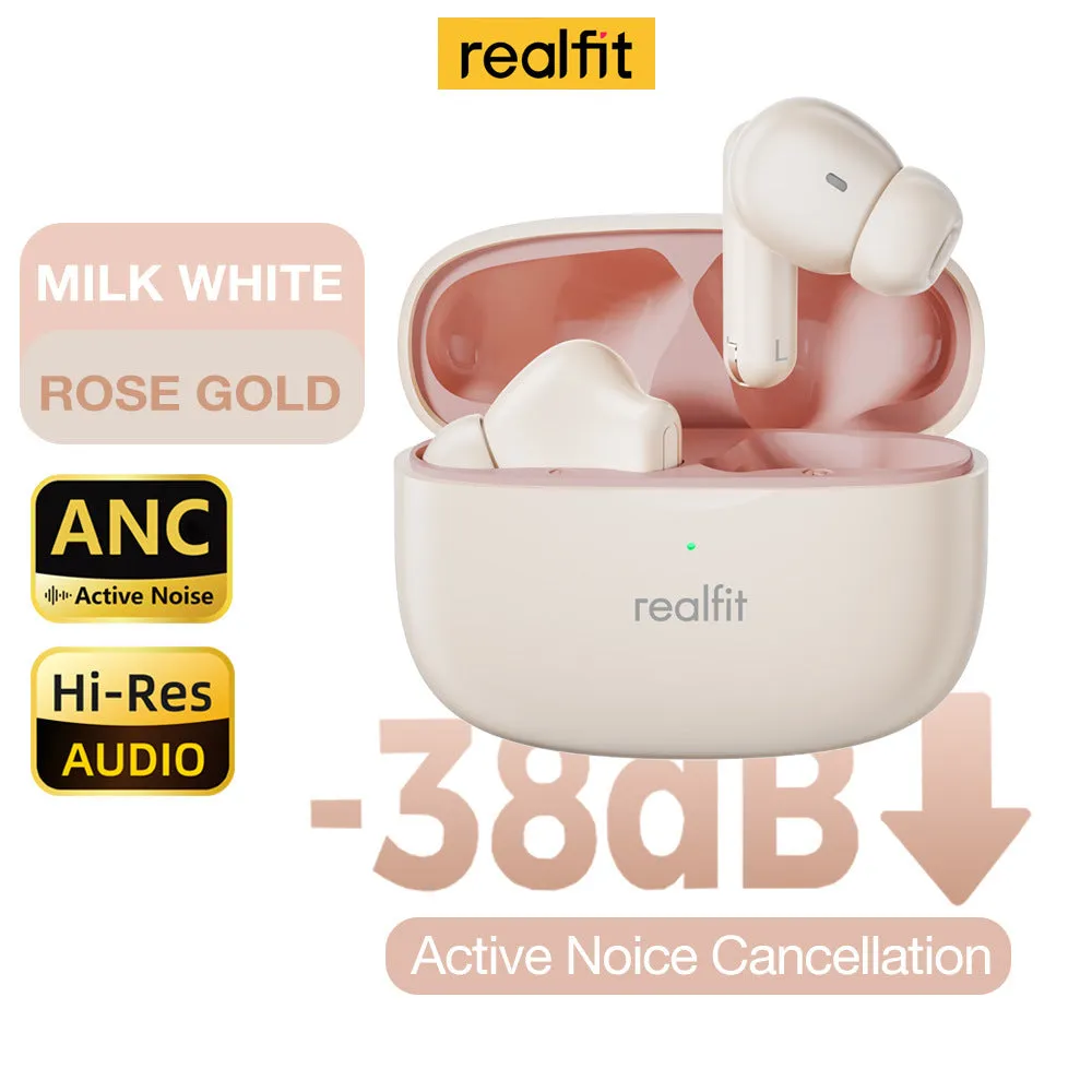 Active noise reduction true wireless Bluetooth earbuds in creamy-white with in-ear fit