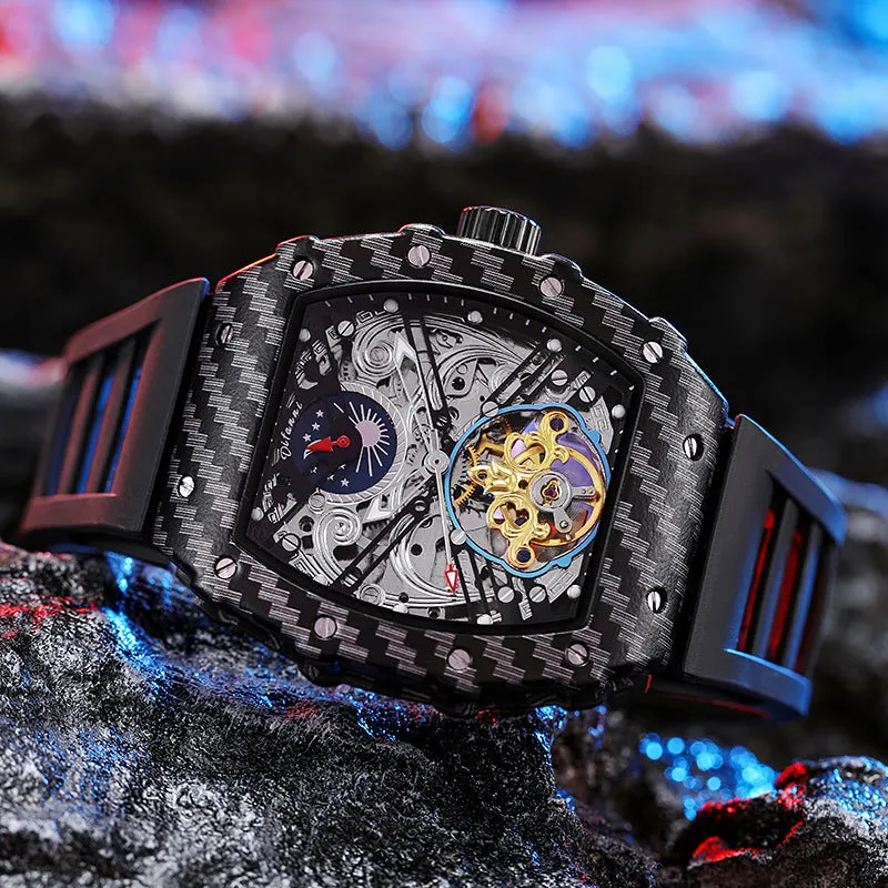 Mechanical waterproof men's watch with luminous hands on rubber strap