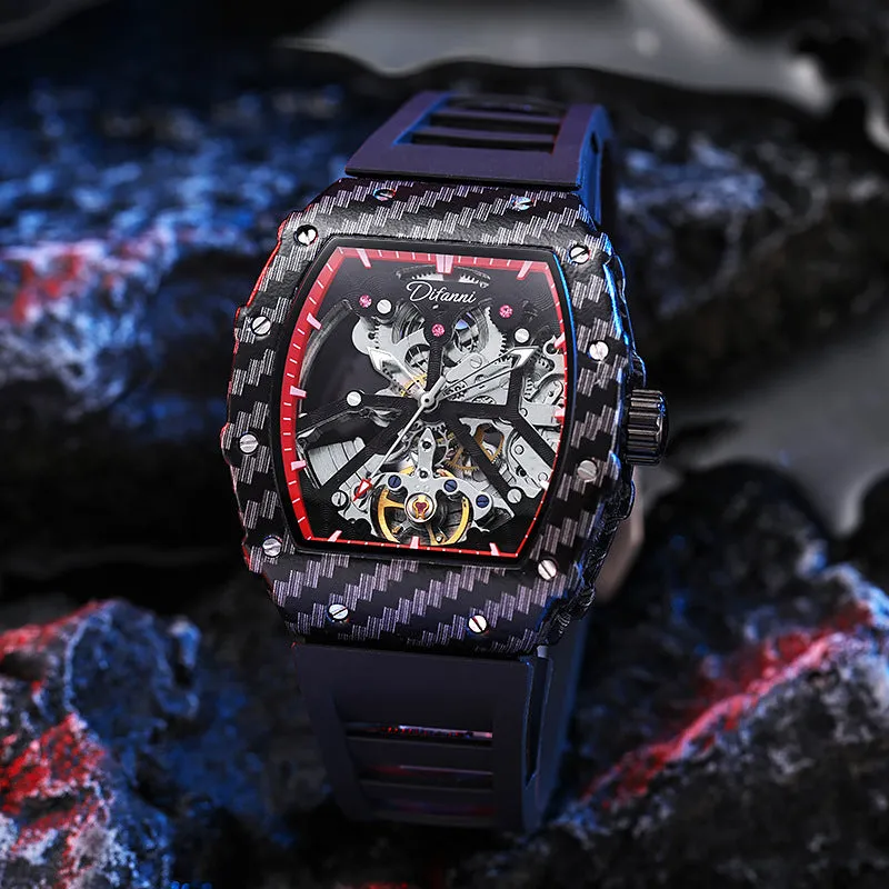 Mechanical waterproof men's watch with luminous hands on rubber strap