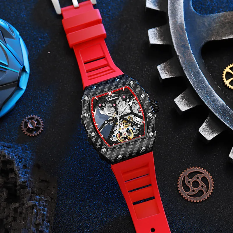 Mechanical waterproof men's watch with luminous hands on rubber strap