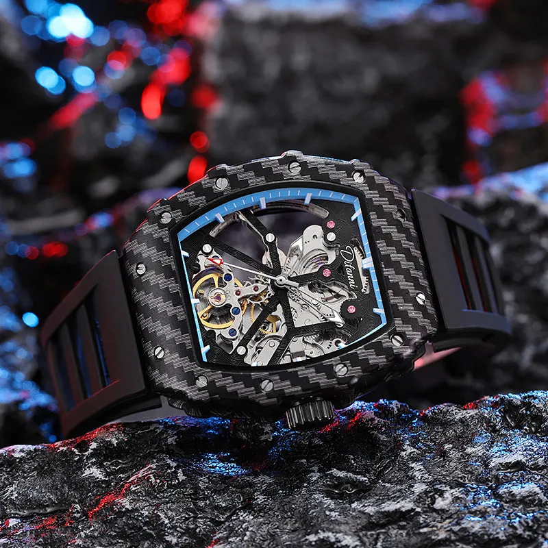 Mechanical waterproof men's watch with luminous hands on rubber strap
