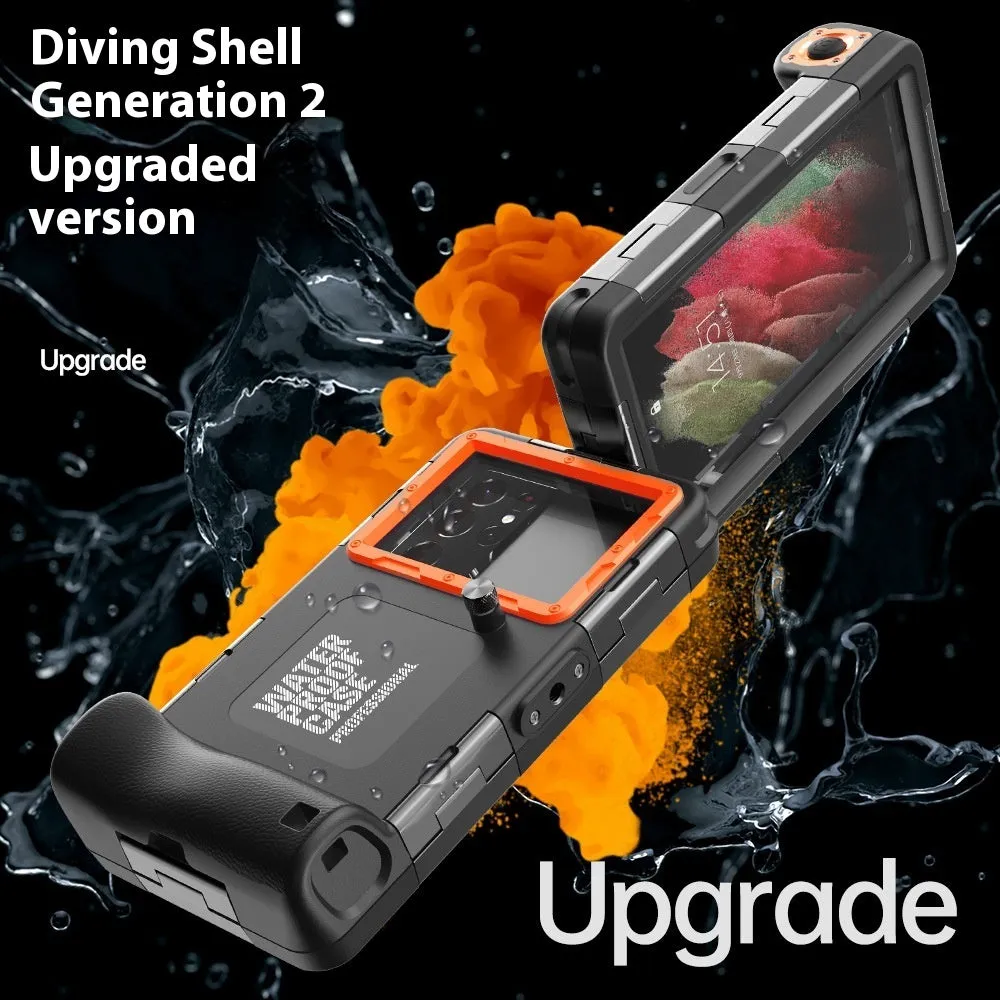 Simple Shooting Waterproof Universal Phone Case in Black Orange with Metal Frame and Lanyard