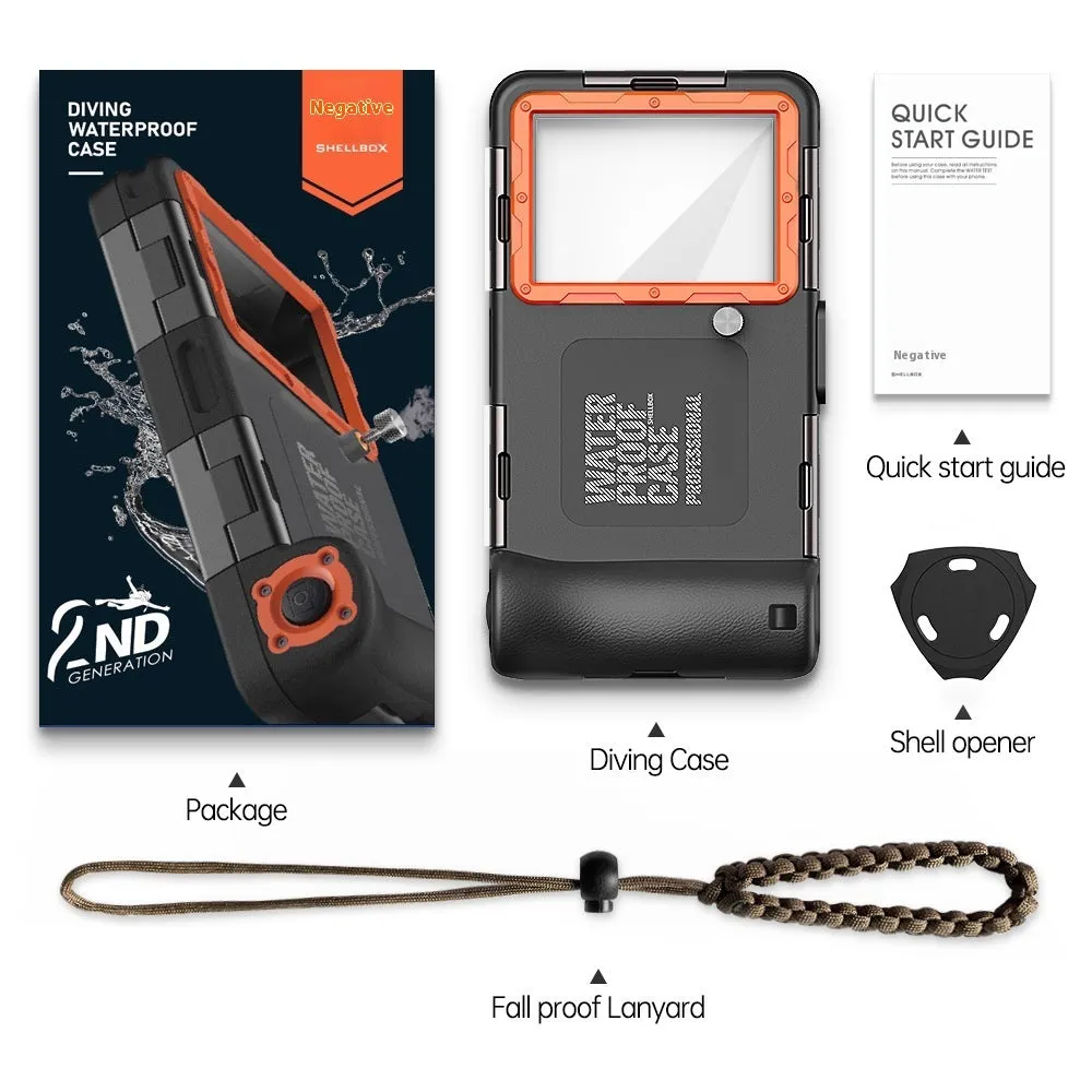Simple Shooting Waterproof Universal Phone Case in Black Orange with Metal Frame and Lanyard