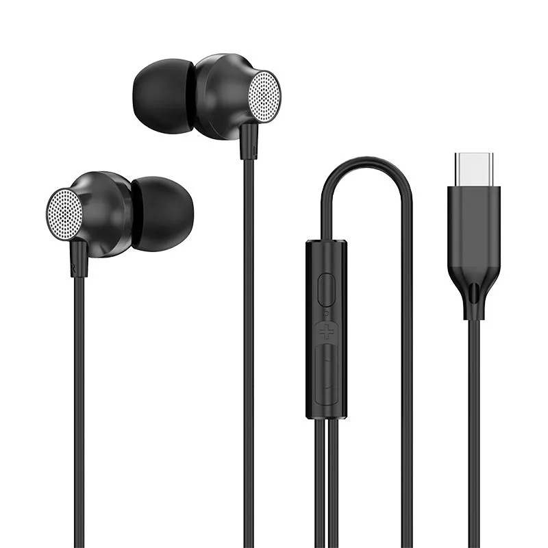 In-ear wired metal earphones with 3.5mm plug and microphone in black