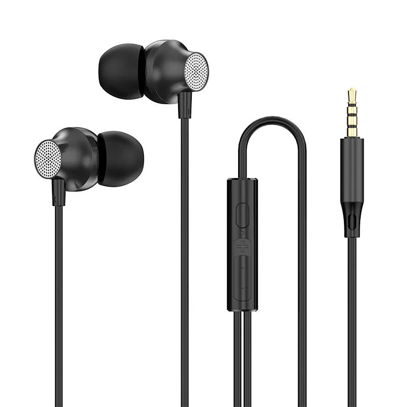 In-ear wired metal earphones with 3.5mm plug and microphone in black