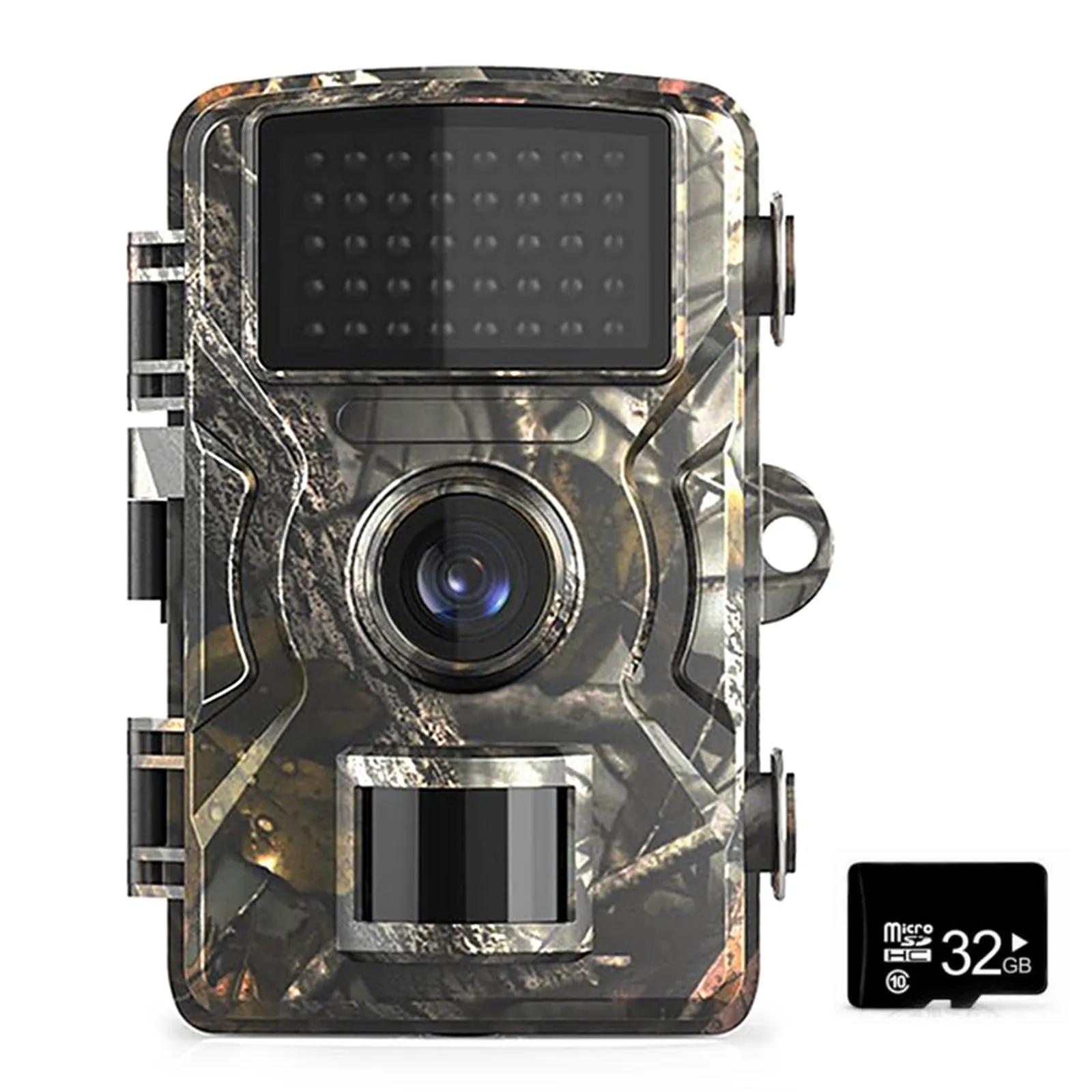 IP66 waterproof trail camera in camouflage with 2.4-inch screen for field monitoring and animal detection