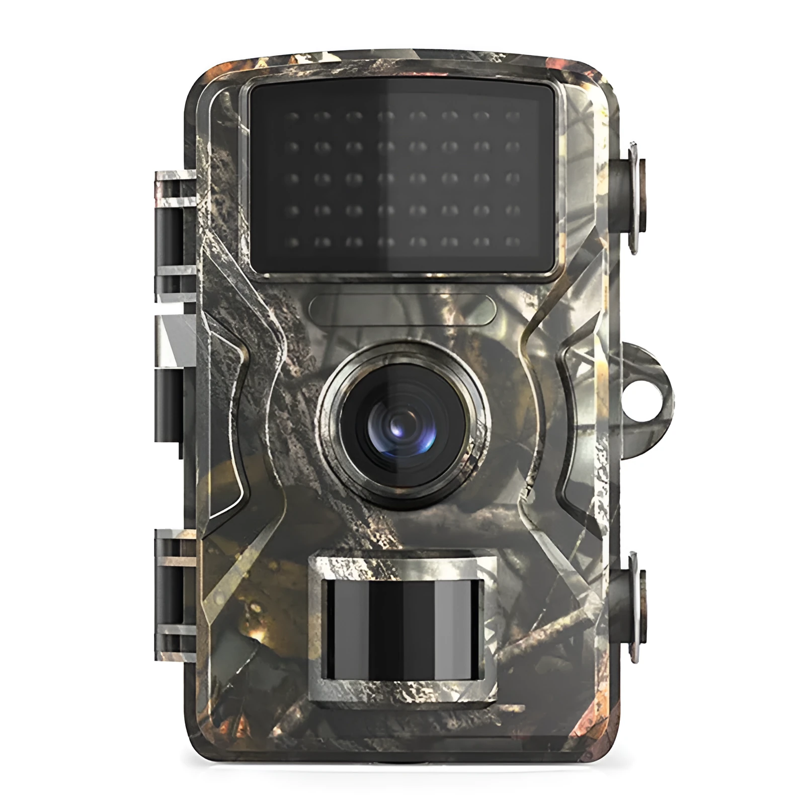 IP66 waterproof trail camera in camouflage with 2.4-inch screen for field monitoring and animal detection