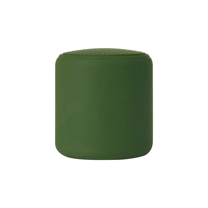 Mini portable wireless Bluetooth speaker in black with rounded edges and fabric grille, 45x48mm size
