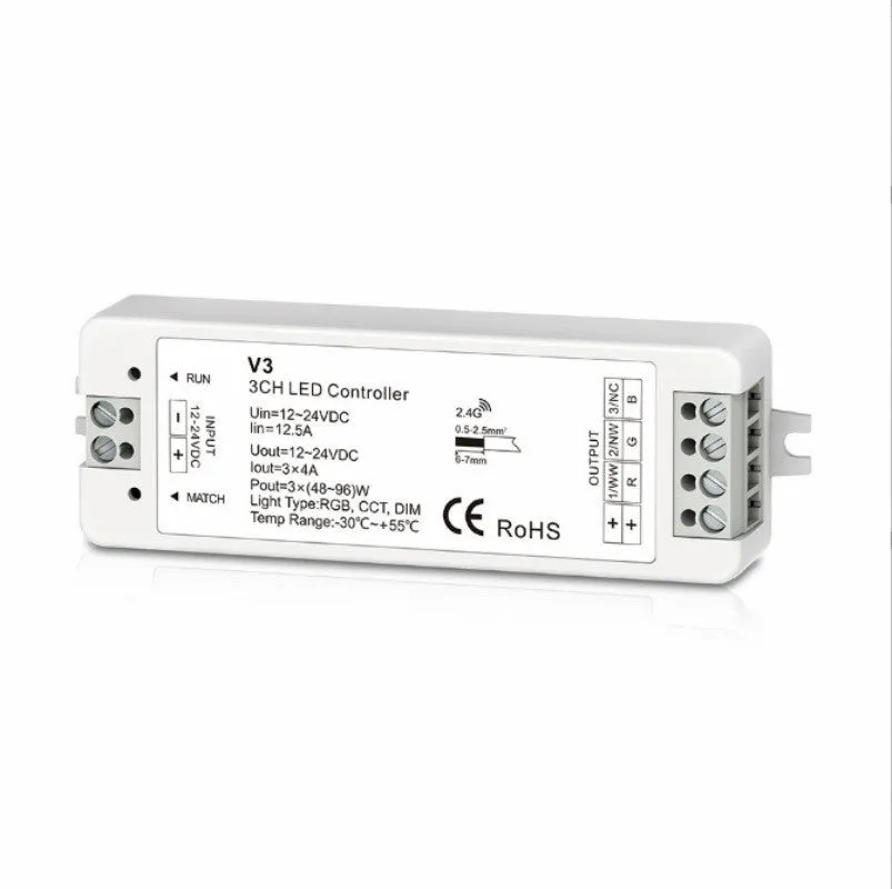 LED dimmer wireless RF switch 12V 24V 8A RGB controller remote control black