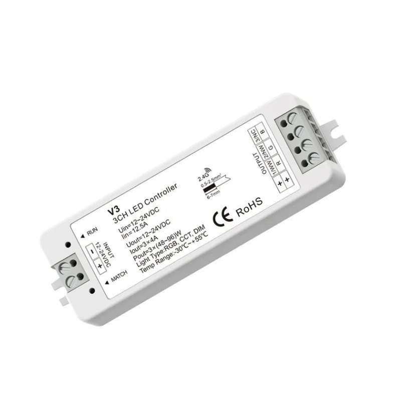 LED dimmer wireless RF switch 12V 24V 8A RGB controller remote control black