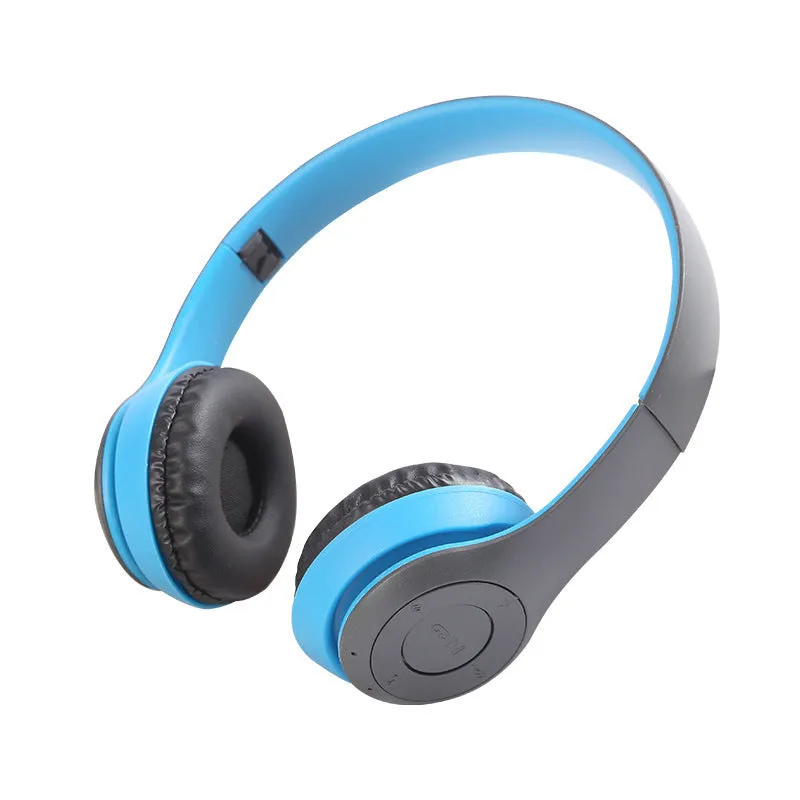 Stereo P47 folding Bluetooth headset in black with over-ear PU ear cups and metal band
