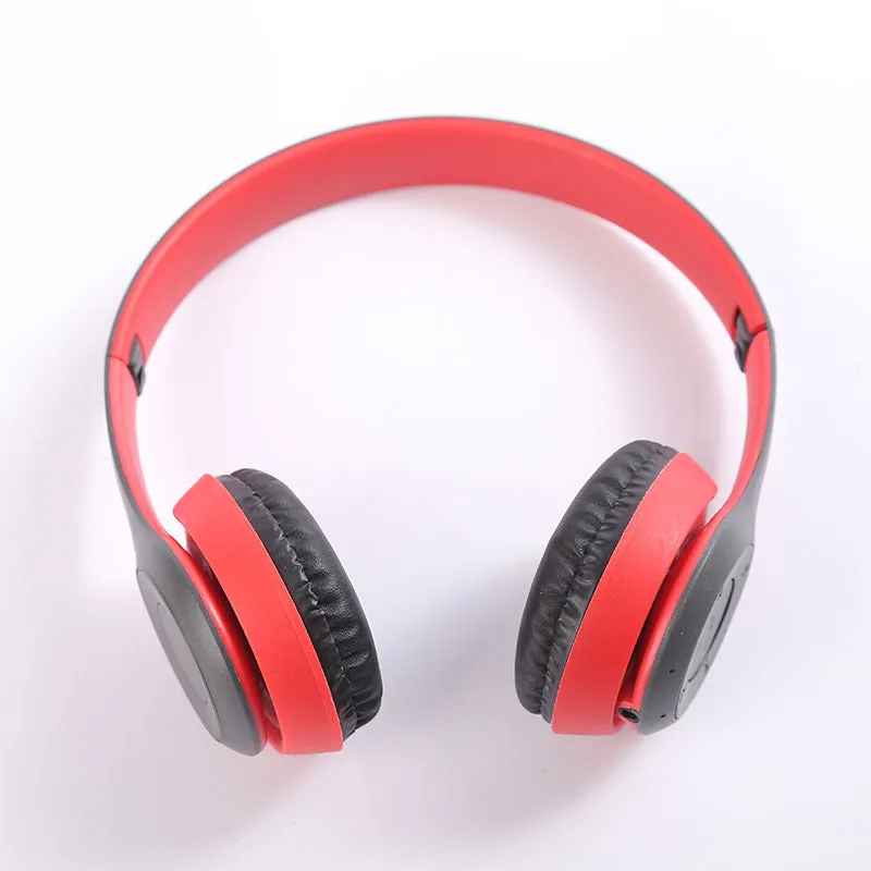 Stereo P47 folding Bluetooth headset in black with over-ear PU ear cups and metal band