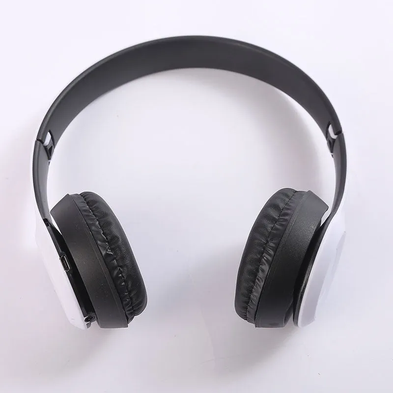 Stereo P47 folding Bluetooth headset in black with over-ear PU ear cups and metal band