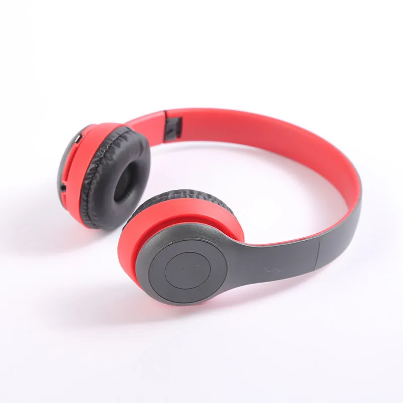 Stereo P47 folding Bluetooth headset in black with over-ear PU ear cups and metal band