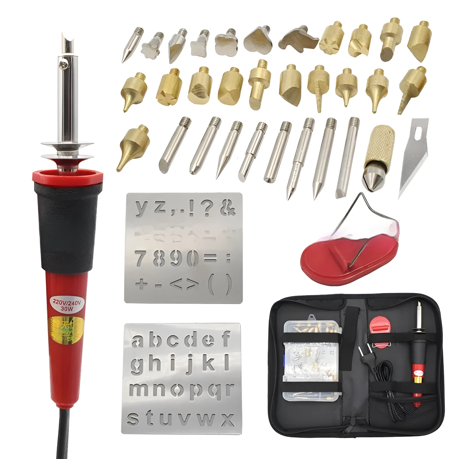37 in 1 pyrography set with electric pen, 36 nibs, 30W, rubber handle 22cm, mica heating core