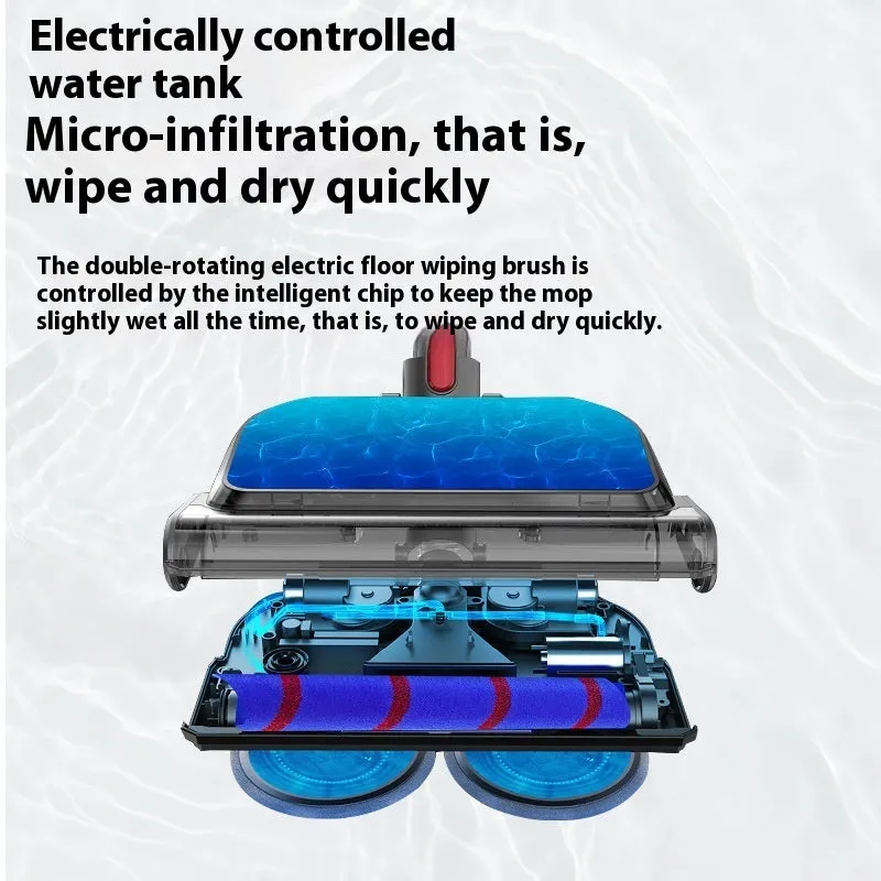 Electric mop head vacuum accessory with three-in-one dust collection, washing, waxing functions