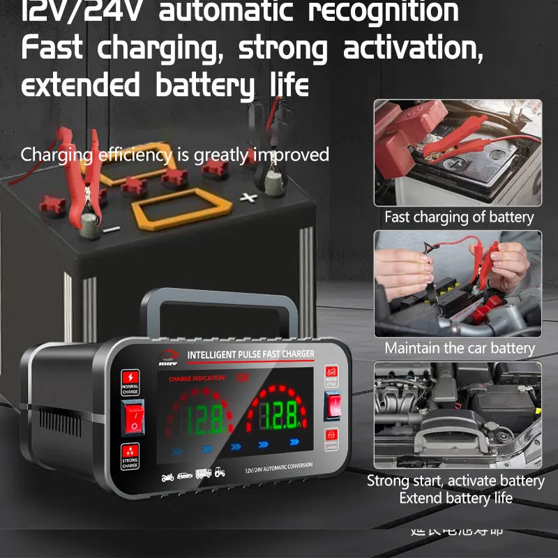 Full-automatic intelligence motorcycle car battery charger black with UK plug for lead acid batteries