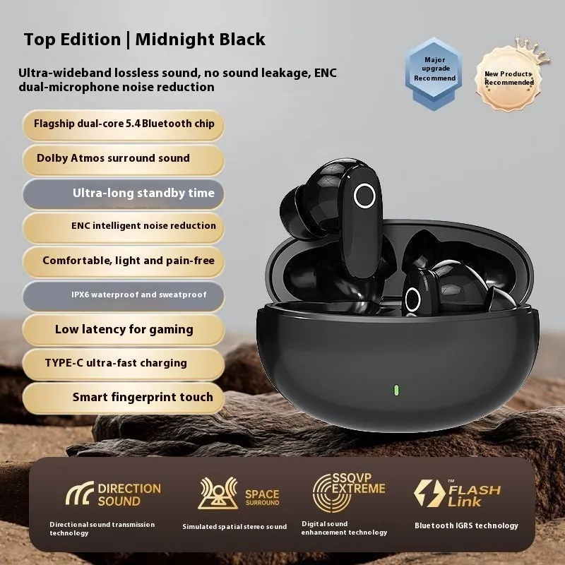 Wireless Bluetooth headset with noise reduction, in-ear sports style, black colour