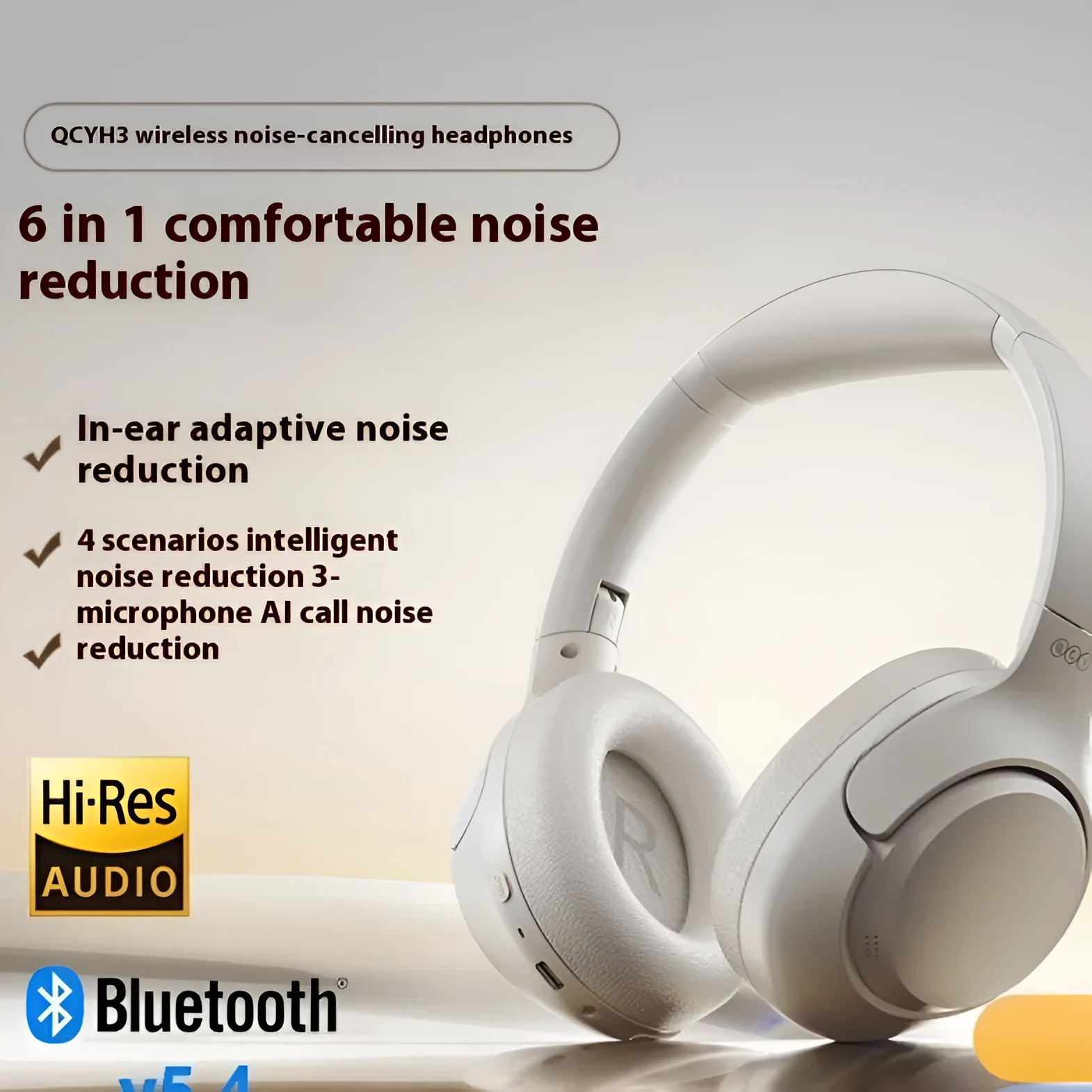 H3 Bluetooth headset with ANC active noise reduction in midnight black, true wireless design, head-mounted sports style