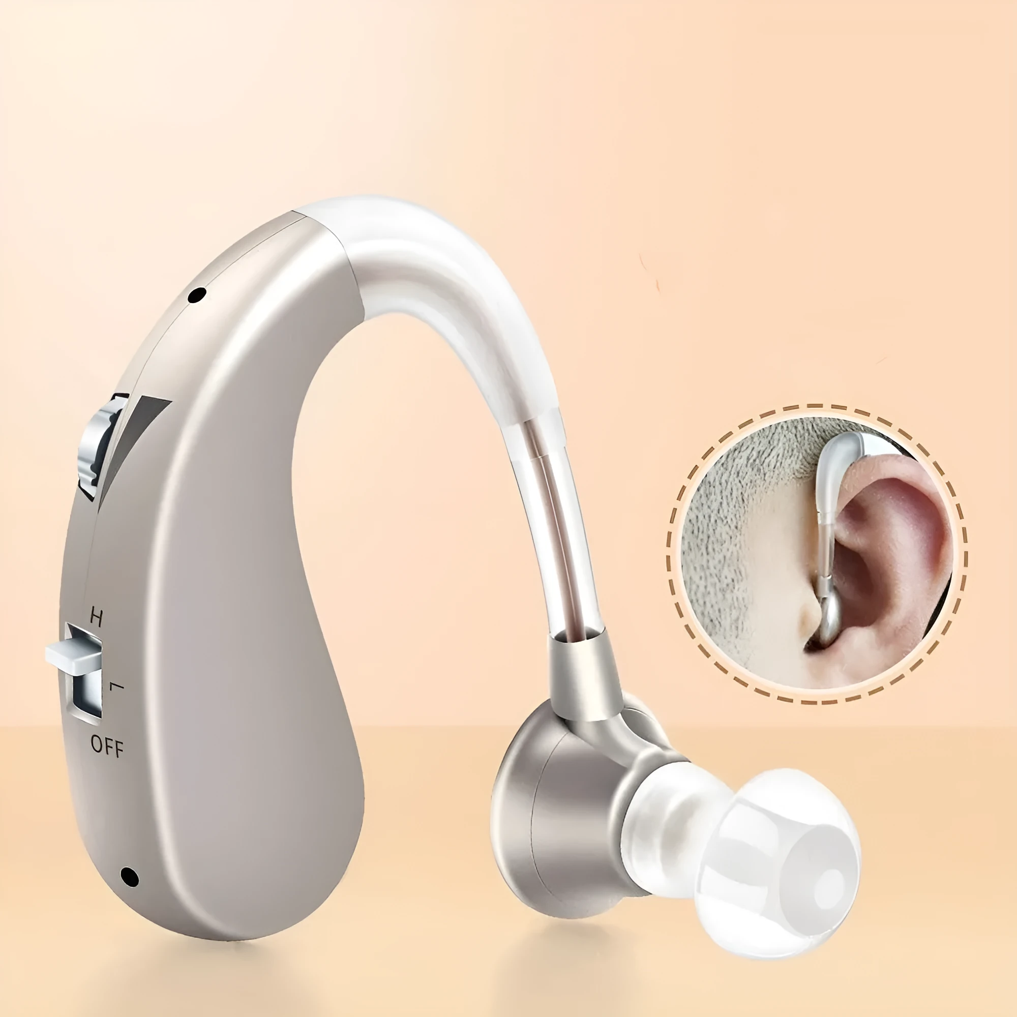USB rechargeable hearing aid for elderly in blue and silver with double pack