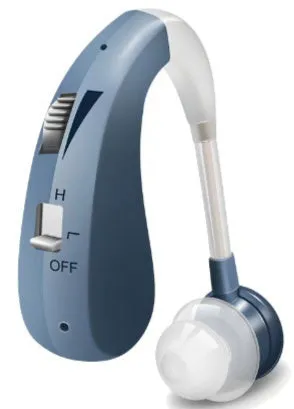 USB rechargeable hearing aid for elderly in blue and silver with double pack