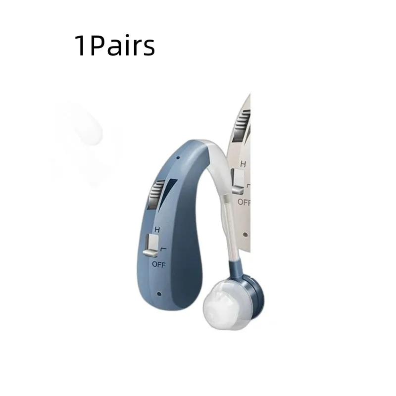 USB rechargeable hearing aid for elderly in blue and silver with double pack