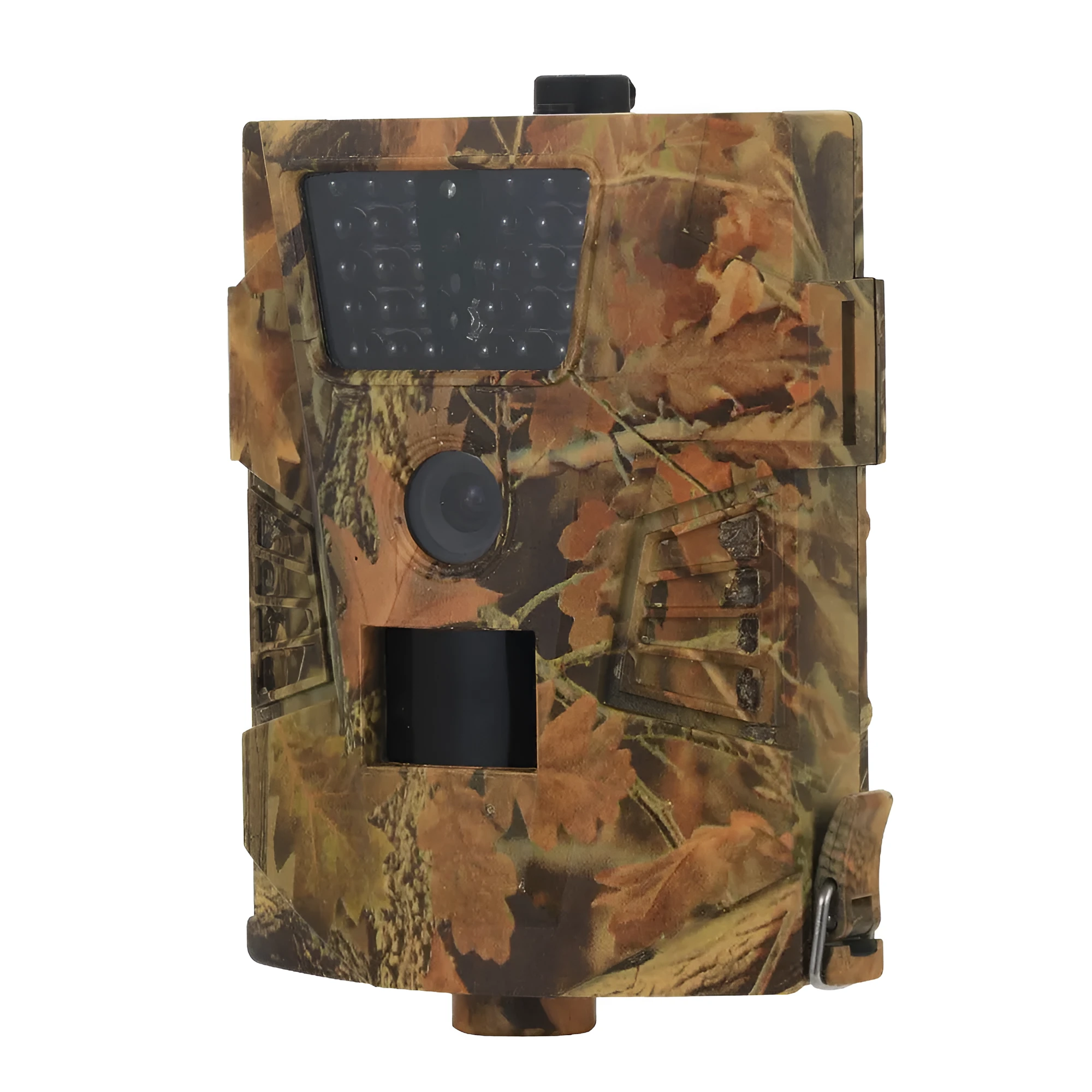 Orchard surveillance anti-theft camera showing front view with sensor and IR LEDs