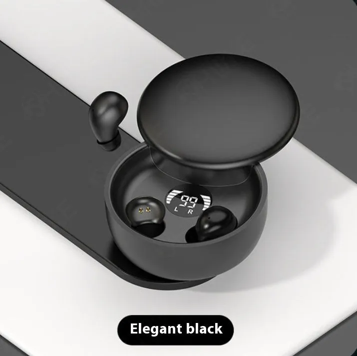 SK26 TWS mini sleep Bluetooth headset in black with digital display and noise reduction feature
