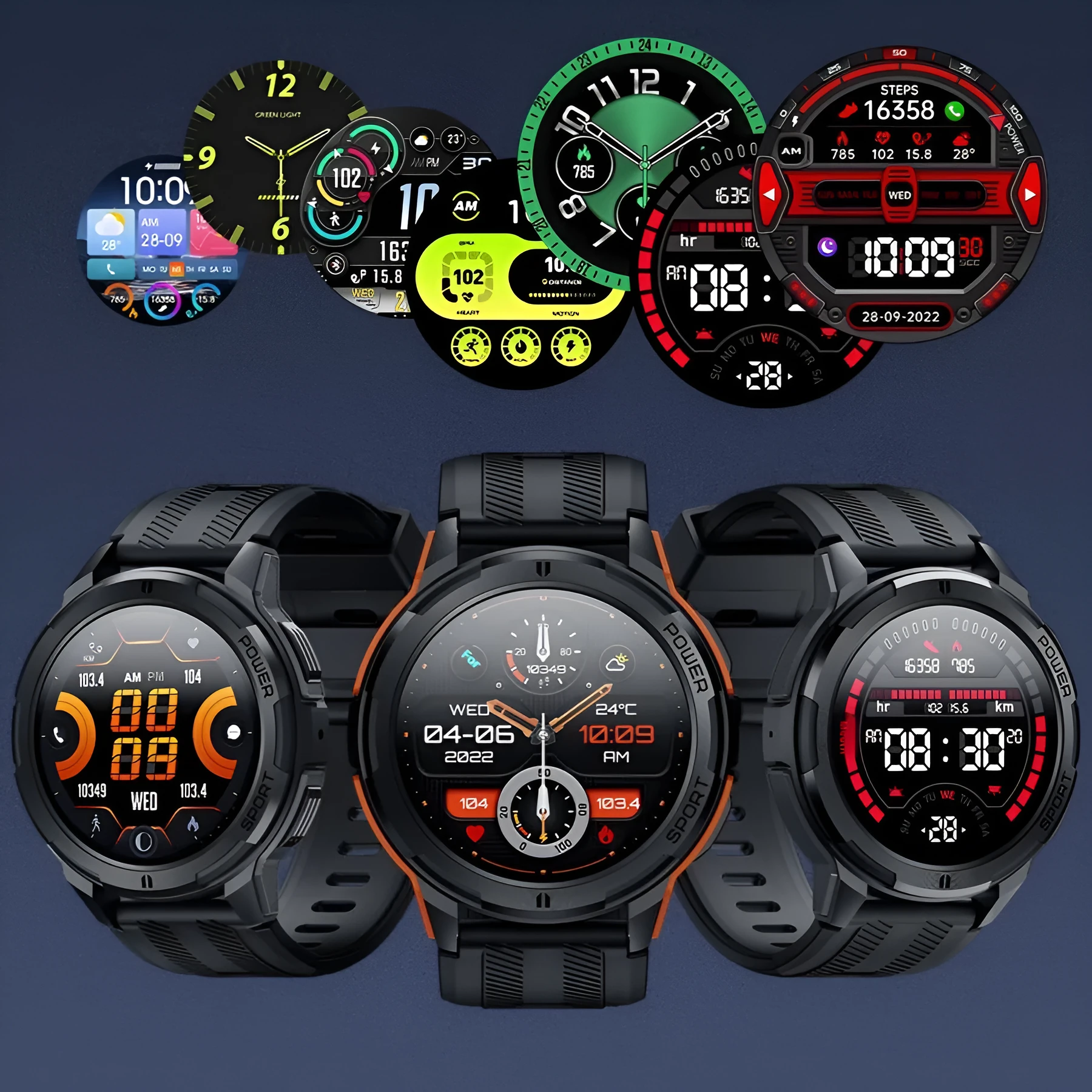 Smart bracelet with 1.43-inch Amoled screen and Bluetooth calling, black and orange options on wrist
