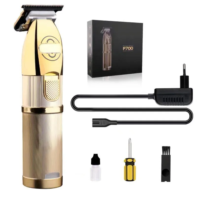 Gold-coloured cordless hair clipper with dual USB and power supply charging options