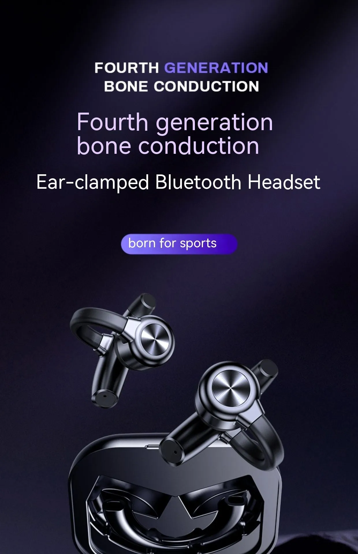GW1 bone conduction clip-on wireless Bluetooth headset Classic Black plastic with breathing light and clip-on ear design