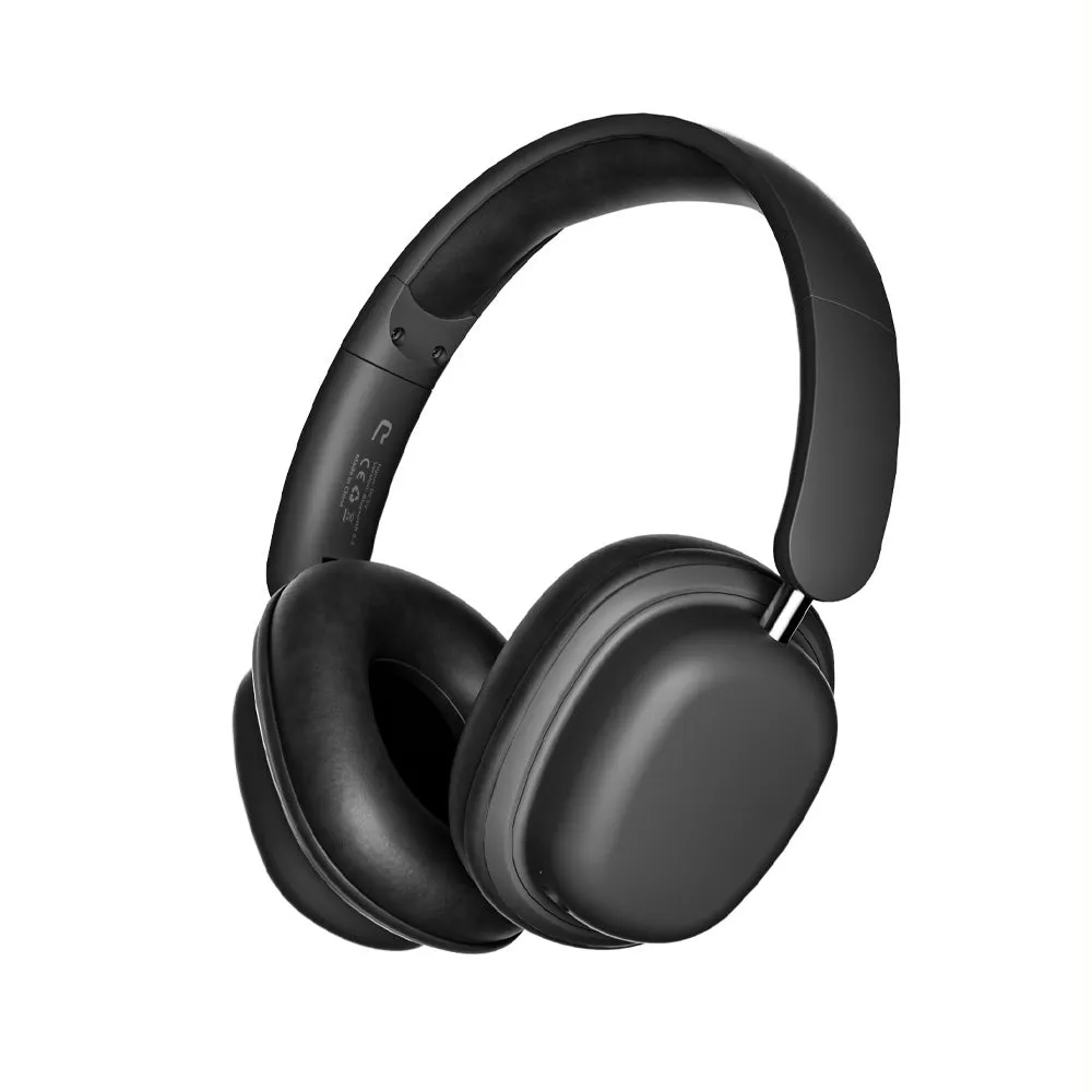 SY-T1 lightweight foldable wireless Bluetooth headphones in black with plug-in noise reduction microphone
